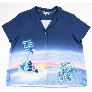 Disney Tommy Bahama Silk Hawaiian Shirt Women's XL Sunset Mickey Mouse Blue
